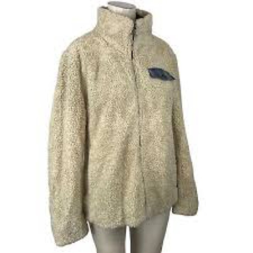 PENDLETON Vintage Sherpa Jacket Fleece Full Zip Coat Off White Cream & Denim